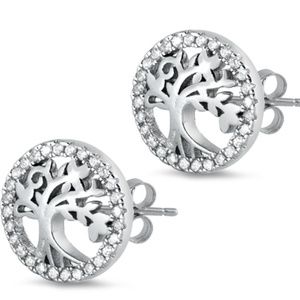.925 Sterling Silver Clear CZ Tree of Life Earring